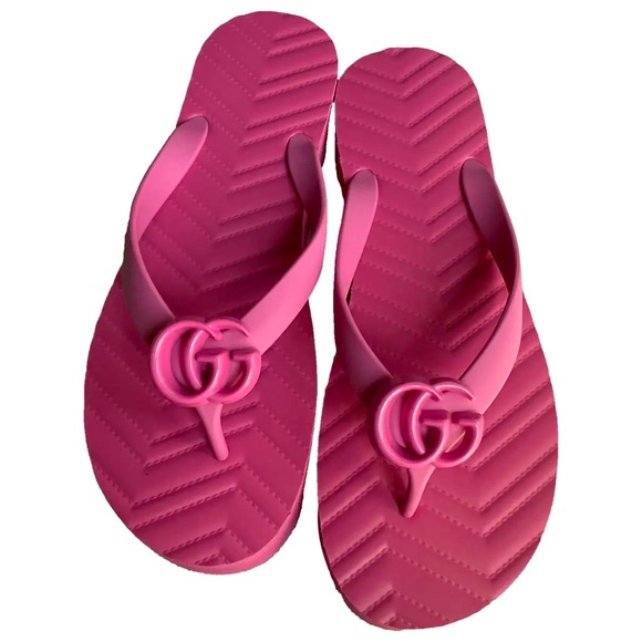 Gucci Marmont Pink Chevron Flip Flops SZ 38 - Picture 2 of 6